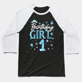 Winter Onederland 1st Birthday Girl Snowflake B-day Gift For Girls Kids Toddlers Baseball T-Shirt